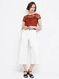 Wide-leg denim capri pants