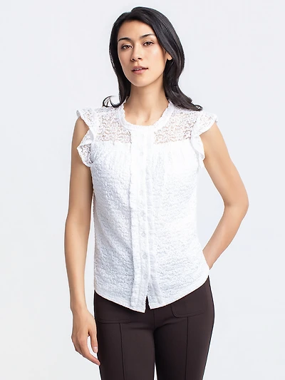 Short-sleeve button-front blouse