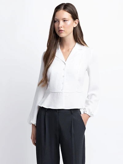 Long-sleeve button-front blouse