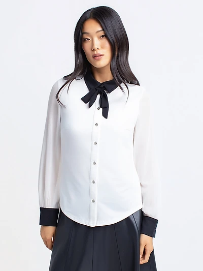 Long-sleeve button-front blouse