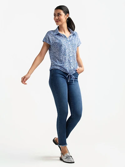 Blouse ample à manches courtes avec boutons