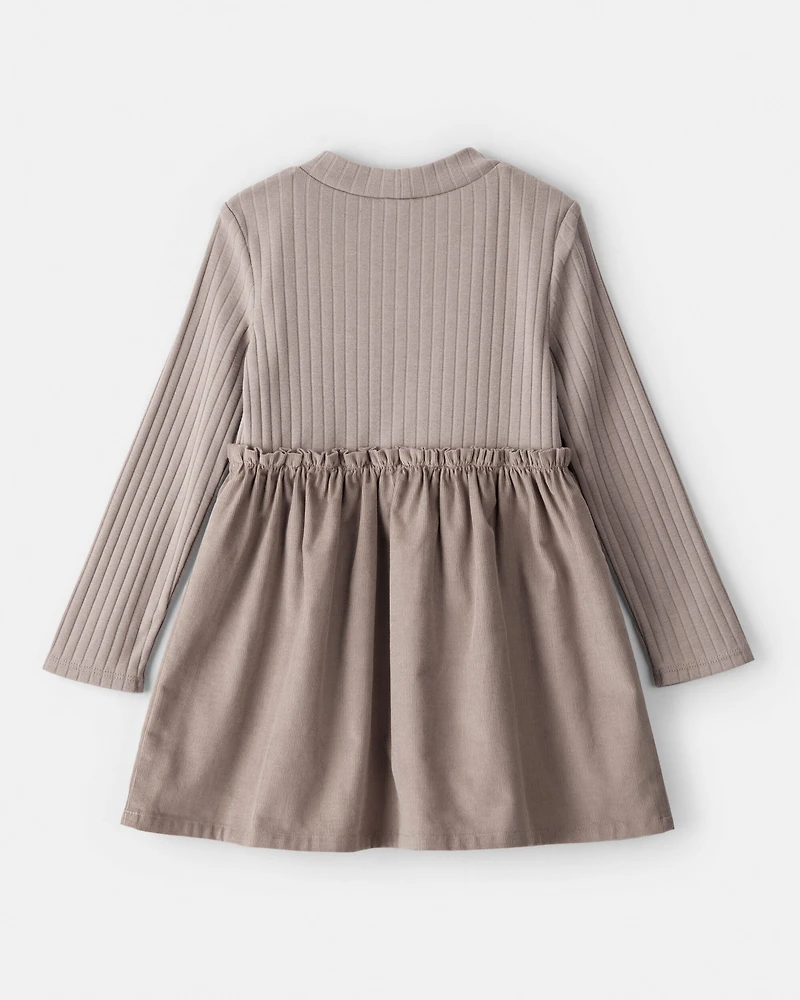 Toddler Girl Rib Knit Dress - Brown