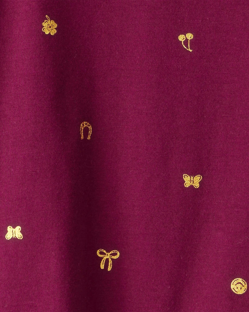 Girls Bow Print Pocket Tee - Maroon