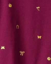 Girls Bow Print Pocket Tee - Maroon