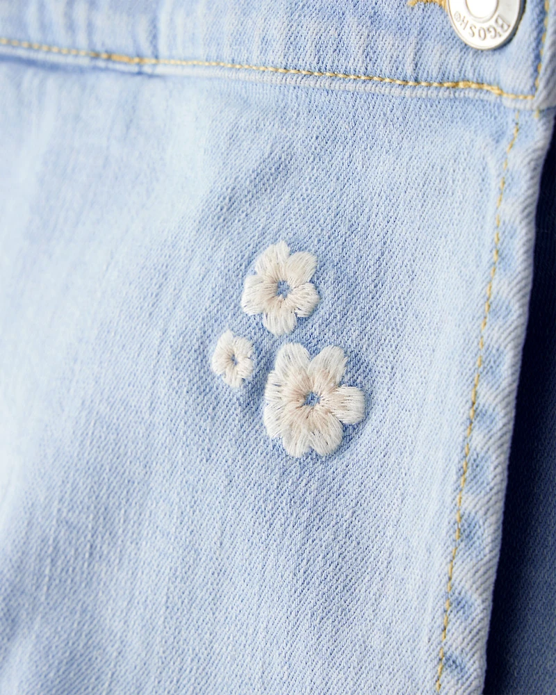 Toddler Girl Embroidered Denim Skort - Blue