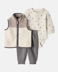 Baby Boy 3-Piece Vest, Bodysuit & Pant Set - Ivory/Grey
