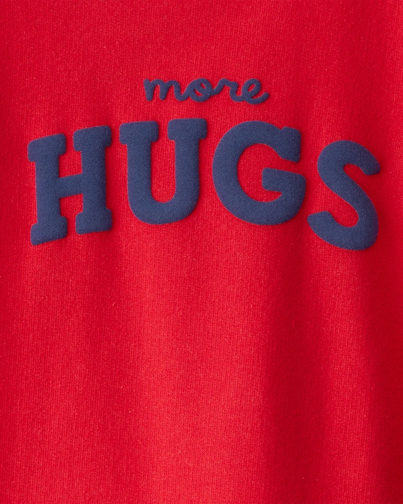 Baby Valentine's Day More Hugs French Terry Long-Sleeve Jumpsuit - Red