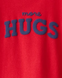 Baby Valentine's Day More Hugs French Terry Long-Sleeve Jumpsuit - Red