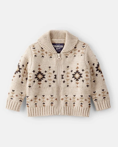 Baby Boy Southwestern Zip-Up Sweater - Ivory