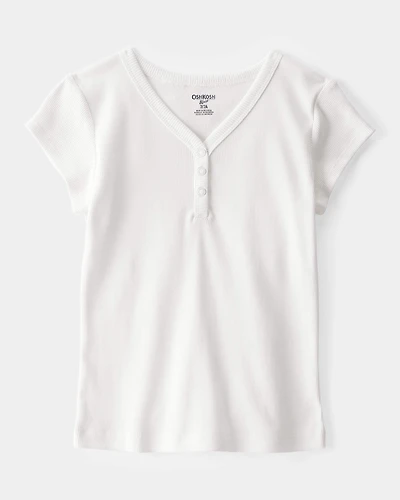 Kid Ribbed Henley Short-Sleeve Shirt - Ivory