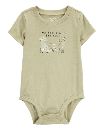Baby Dog Best Friend Short-Sleeve Bodysuit - Olive