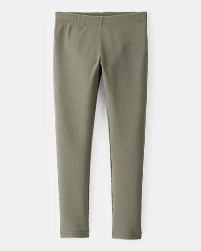 Kid Solid Cotton Ribbed Stretch Leggings - Green