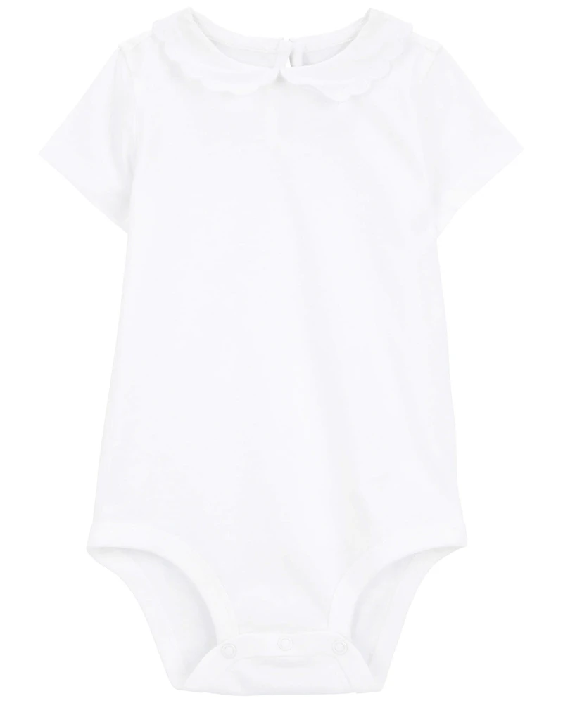 Baby Scalloped Collar Short-Sleeve Bodysuit - White