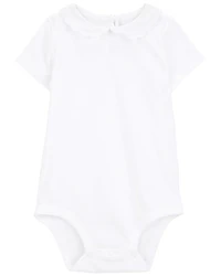 Baby Scalloped Collar Short-Sleeve Bodysuit - White