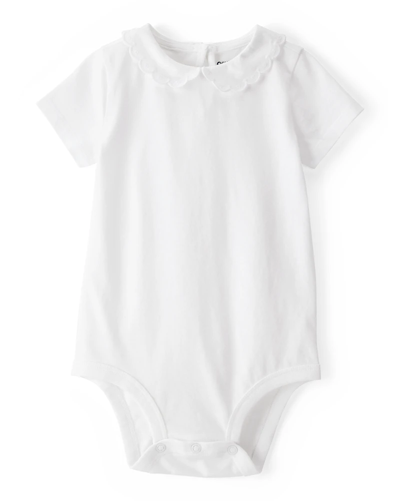 Baby Scalloped Collar Short-Sleeve Bodysuit - White