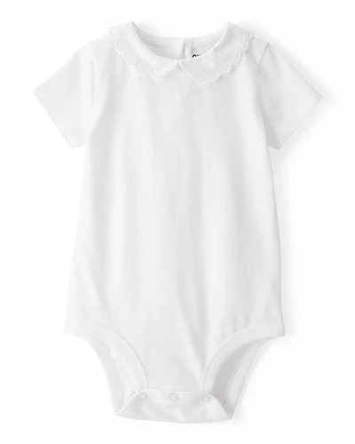 Baby Scalloped Collar Short-Sleeve Bodysuit - White