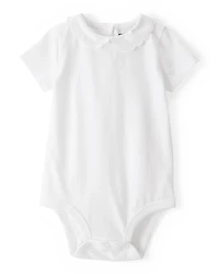 Baby Scalloped Collar Short-Sleeve Bodysuit - White
