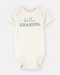 Baby "Hello Grandpa" Announcement Cotton Short-Sleeve Graphic Bodysuit - Ivory