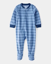Baby 1-Piece Striped Fleece Footie Pajamas - Blue