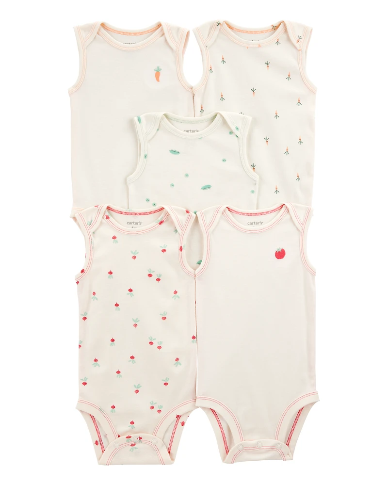 Baby 5-Pack Vegetables Sleeveless Bodysuits - Ivory
