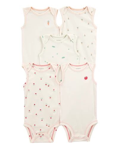 Baby 5-Pack Vegetables Sleeveless Bodysuits - Ivory
