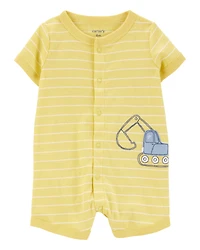 Baby Boy Construction Striped Cotton Short-Sleeve Romper - Yellow