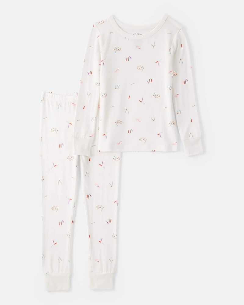 Girls Print PurelySoft Long-Sleeve 2-Piece Pajamas - Ivory