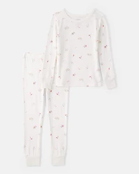 Girls Print PurelySoft Long-Sleeve 2-Piece Pajamas - Ivory