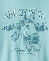 Girls Montana Western Horse Long-Sleeve Graphic Tee - Blue