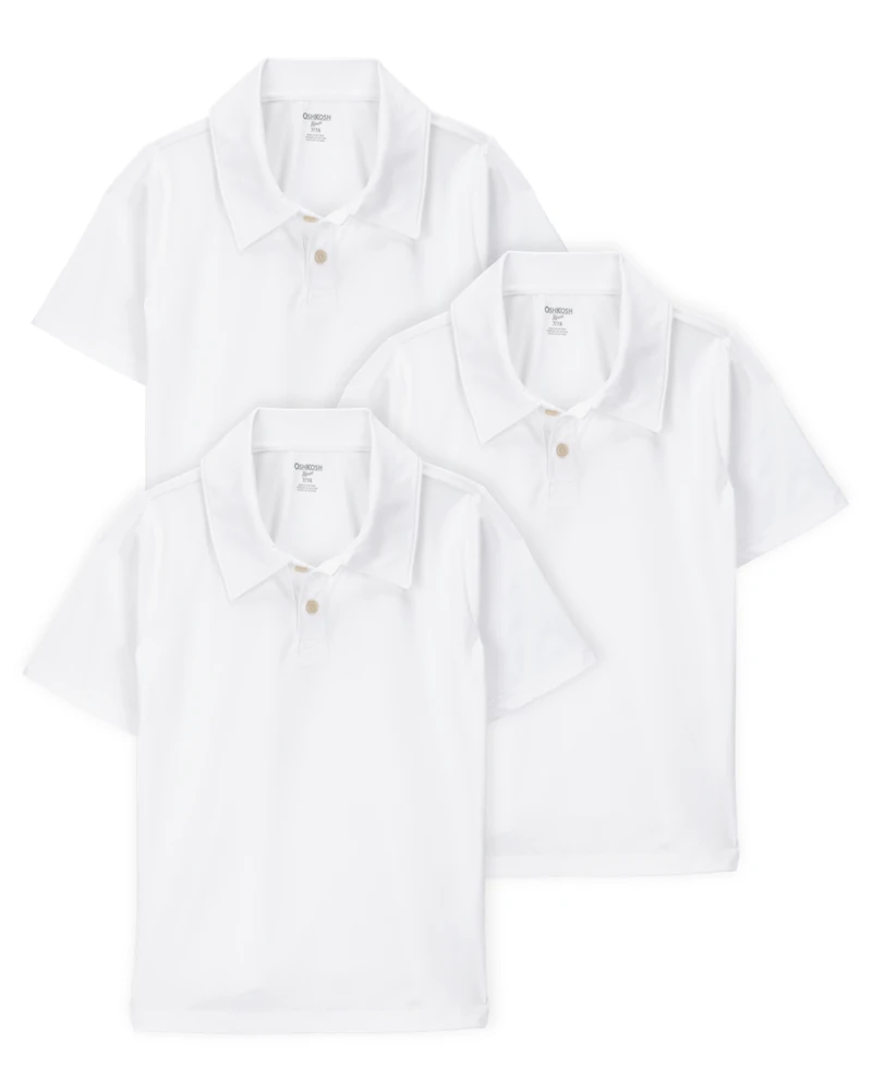 Kid 3-Pack Active Uniform Polo Shirts in Moisture Wicking BeCool™ Fabric - White