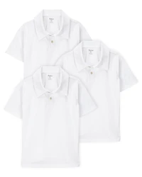 Kid 3-Pack Active Uniform Polo Shirts in Moisture Wicking BeCool™ Fabric - White