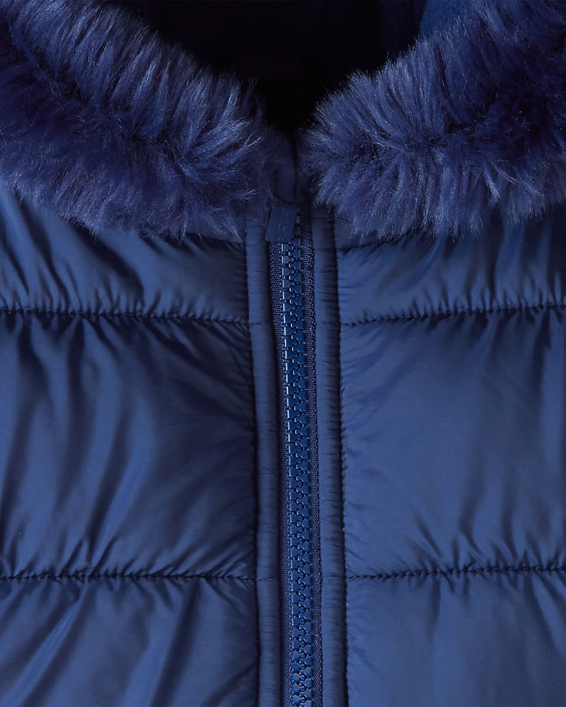 Baby Girl Hooded Puffer Jacket - Navy