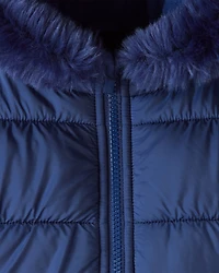 Baby Girl Hooded Puffer Jacket - Navy