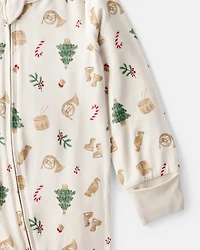 Baby Christmas Print PurelySoft Long-Sleeve Sleep & Play Pajamas - White