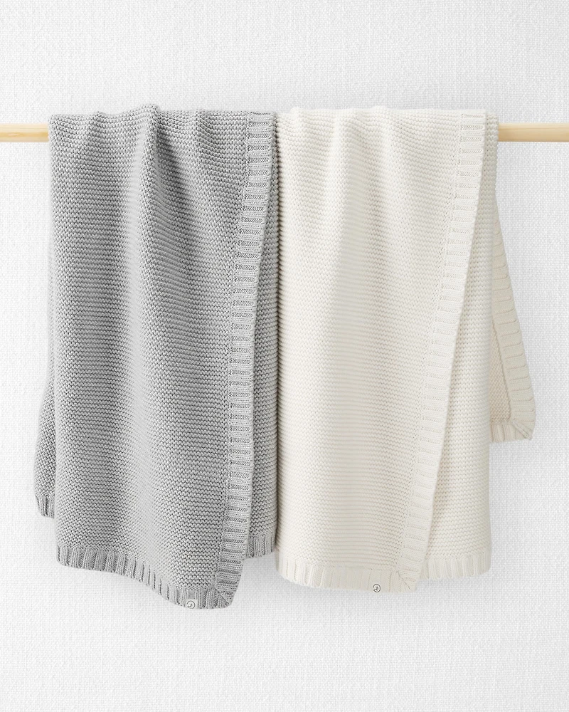 Baby Organic Cotton Signature Stitch Blanket in Cream