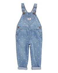 Toddler Heart-Print Knit Denim Overalls - Blue