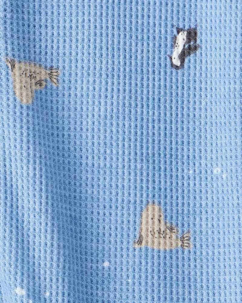 Baby Boy  Arctic Animal Print Cotton Long-Sleeve Snug Fit 1-Piece Pajamas - Blue