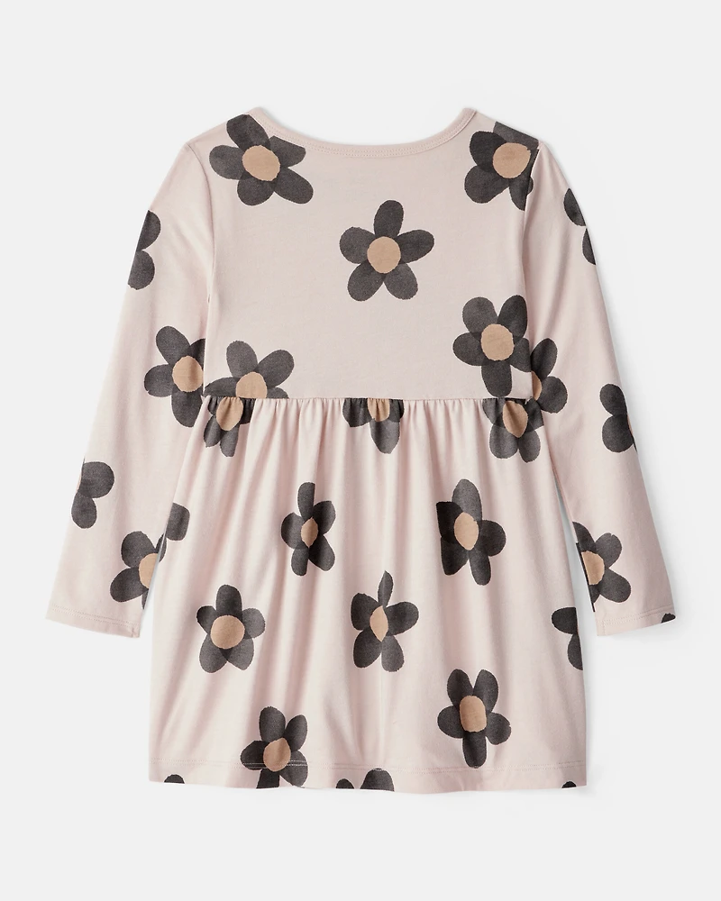 Toddler Girl Floral Print Long-Sleeve Dress - Ivory