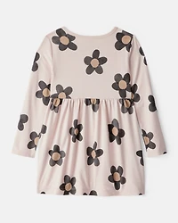 Toddler Girl Floral Print Long-Sleeve Dress - Ivory