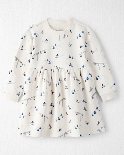 Toddler Girl French Terry Dress Made with Organic Cotton in Snowy Slopes Print