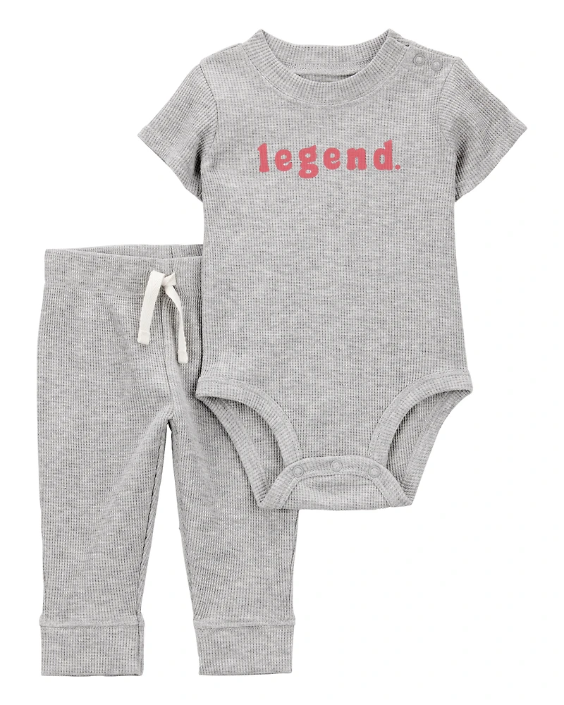 Baby 2-Piece Legend Short-Sleeve Waffle Knit Bodysuit & Pant Set - Grey