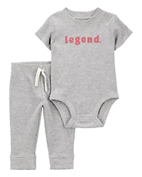 Baby 2-Piece Legend Short-Sleeve Waffle Knit Bodysuit & Pant Set - Grey