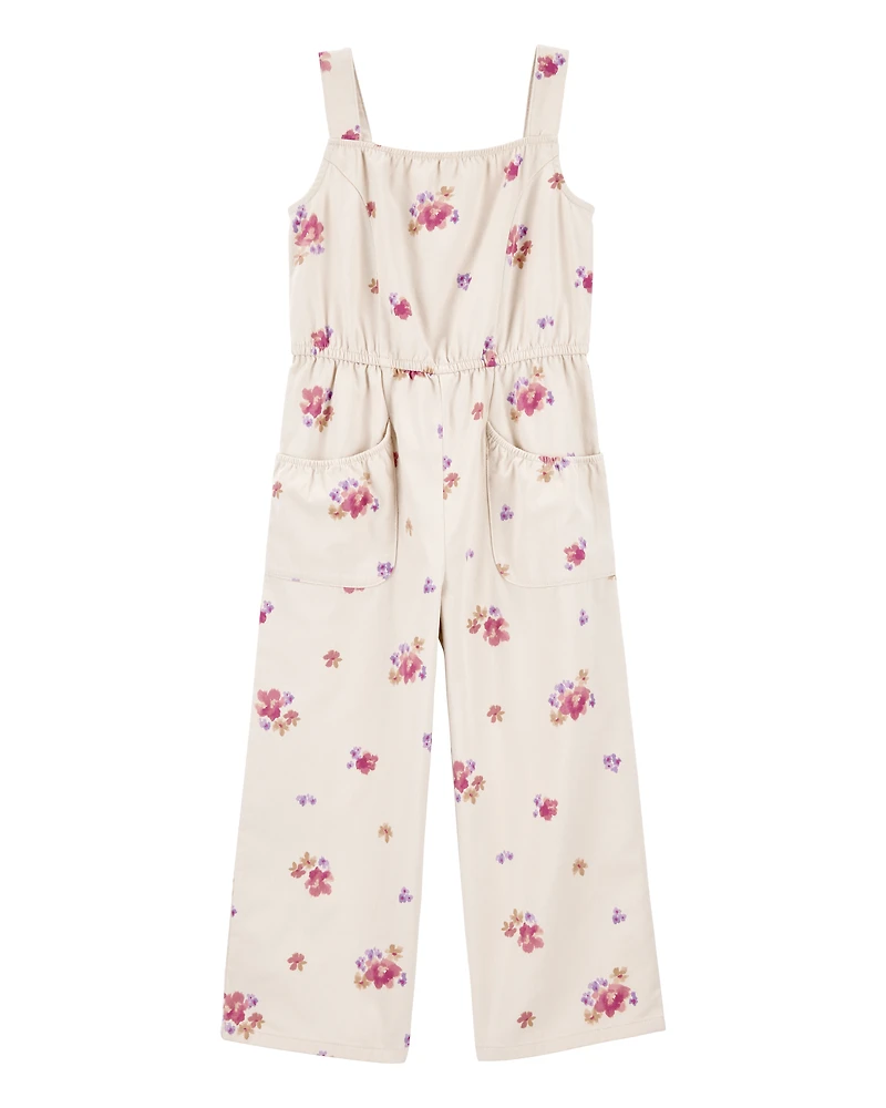 Girls Floral Print Jumpsuit - Ivory