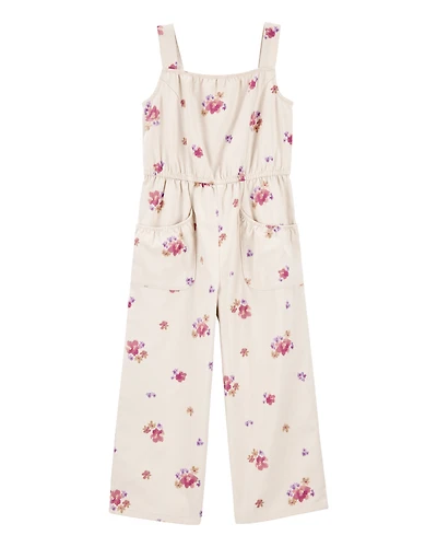 Girls Floral Print Jumpsuit - Ivory