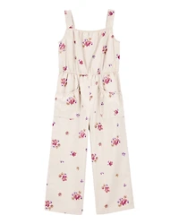 Girls Floral Print Jumpsuit - Ivory