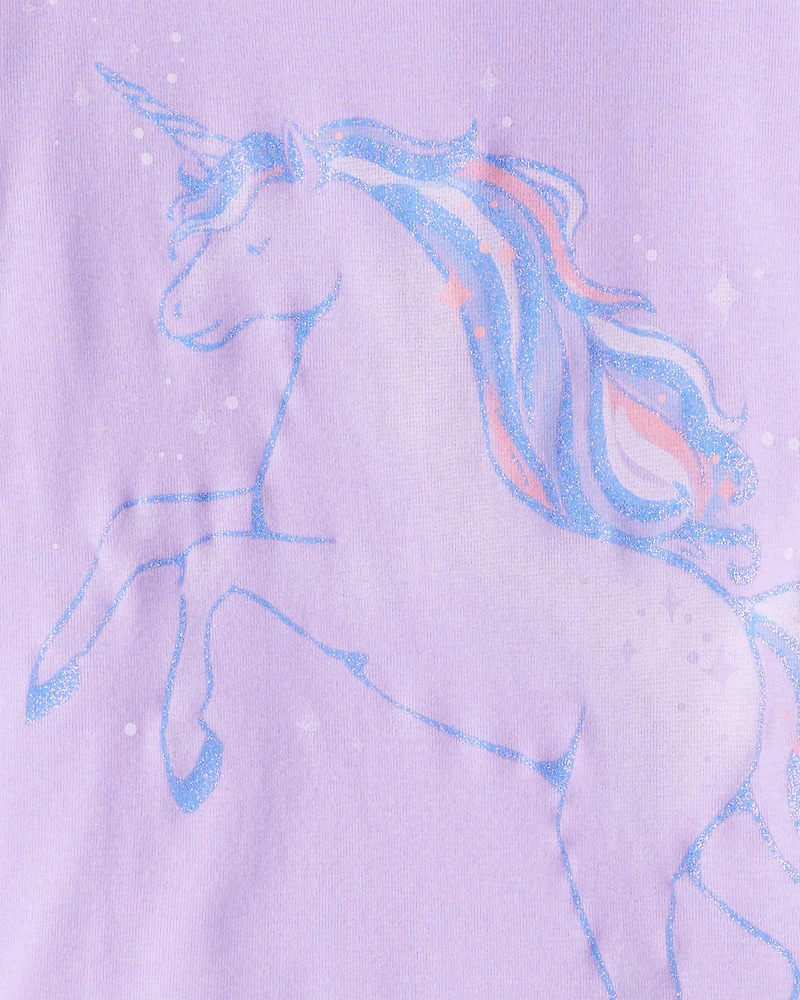 Girls Unicorn Print 100% Cotton Long-Sleeve 4-Piece Pajamas - Purple