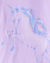 Girls Unicorn Print 100% Cotton Long-Sleeve 4-Piece Pajamas - Purple