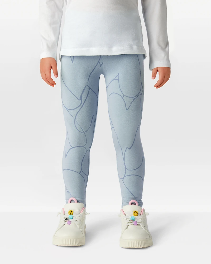 Toddler Girl Cotton Heart Stretch Leggings - Blue