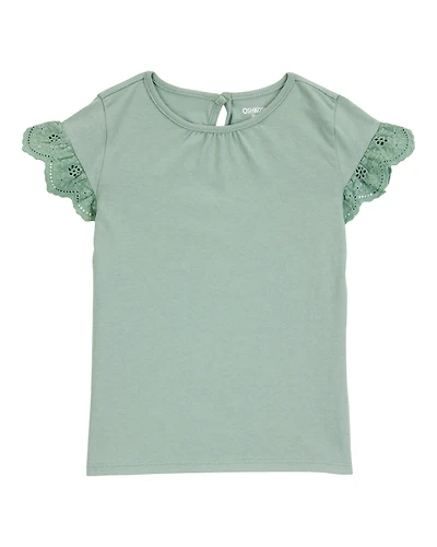 Toddler Flutter Sleeves Short-Sleeve Fashion Top - Green