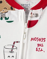 Baby Beige Santa Milk & Cookies 100% Cotton Long-Sleeve Snug Fit 1-Piece Pajamas - White